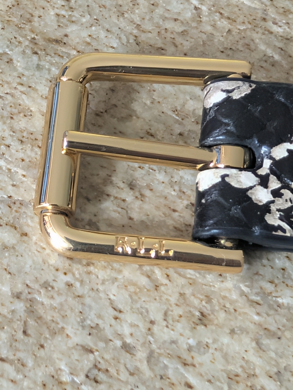 Lauren Ralph Lauren Leather Animal Print Black/White Gold Buckle W/Logo.Sz S